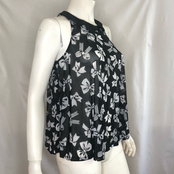 Woman’s sheer black top with white bows all over Peter Pan collar size large - Picture 10 of 13
